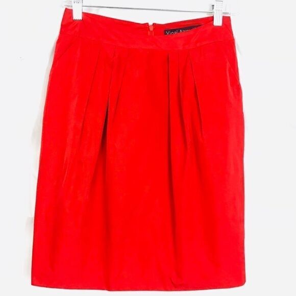 Yigal Azrouel Red Pleated Skirt with Pockets Sz 2 - Picture 1 of 8